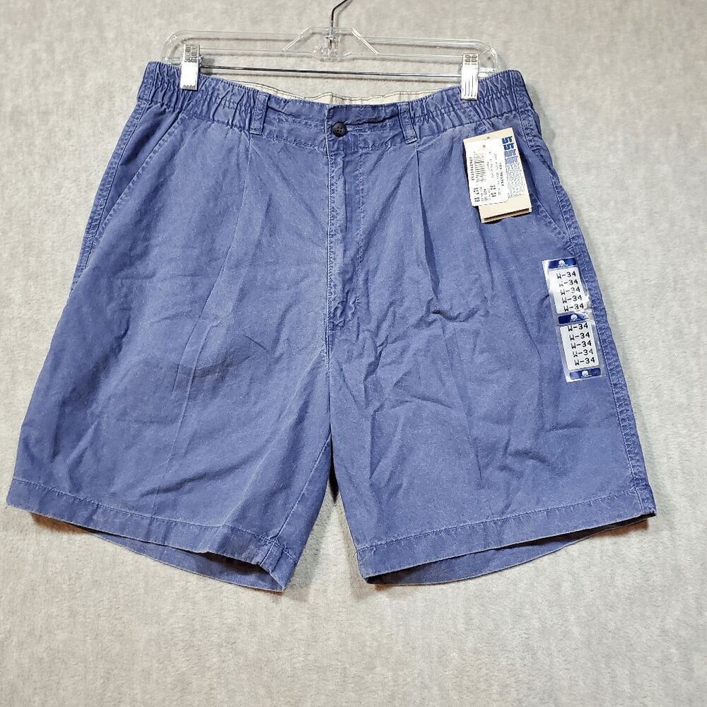 Van Heusen Shorts Mens 34 Blue Cotton Chino Wash Out Flat Front Regular Fit